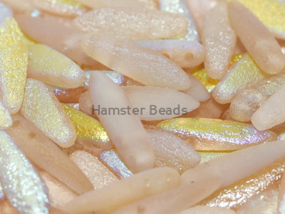 Бусины Кинжалы Crystal Etched Lemon Rainbow Glass Daggers beads 2-hole 5x16 мм/ 10 шт
