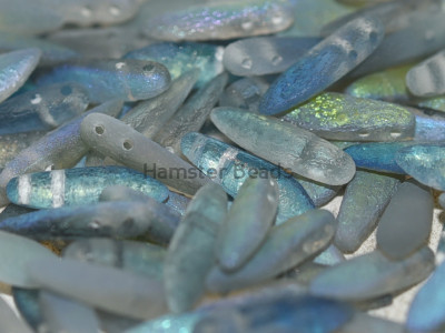 Бусины Кинжалы Crystal Etched Blue Rainbow Glass Daggers beads 2-hole 5x16 мм/ 10 шт