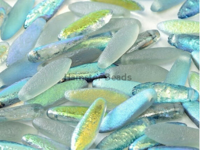 Бусины Кинжалы Crystal Green Rainbow Glass Daggers beads 2-hole 5x16 мм/ 10 шт