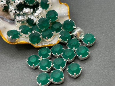 Матовые шатоны ss39 Emerald Matt оправа серебро