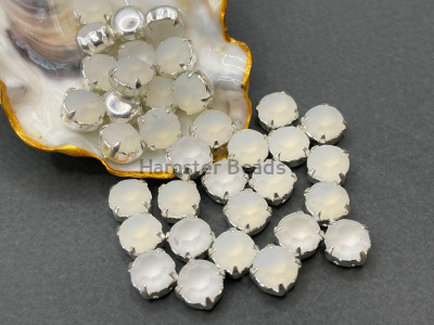 Матовые шатоны ss39 White Opal Matt оправа серебро