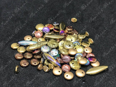 Мультимикс чешских стеклянных бусин Amber Gold Rainbow Mix в тубе
