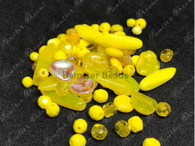 Мультимикс чешских стеклянных бусин Yellow Opal Rainbow Mix в тубе