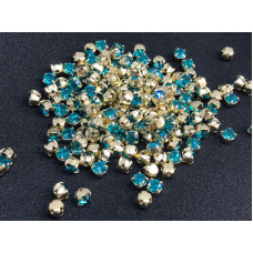 Шатоны Blue Zircon /оправа золото, ss16 (4 мм), 10 шт 