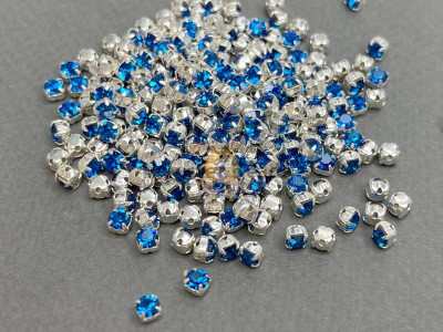 Шатоны Capri Blue /оправа серебро, ss16 (4 мм), 10 шт 
