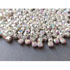 Шатоны Crystal AB /оправа серебро, ss16 (4 мм), 10 шт 