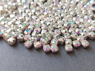 Шатоны Crystal AB /оправа серебро, ss16 (4 мм), 10 шт 