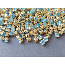 Шатоны Aquamarine /оправа золото, ss12 (3 мм), 10 шт 