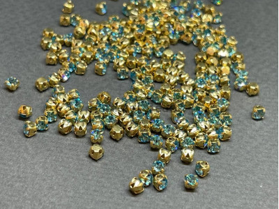 Шатоны Aqua Bohemica /оправа золото, ss12 (3 мм), 10 шт 