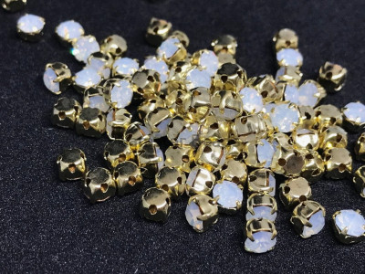 Шатоны White Opal /оправа золото, ss12 (3 мм), 10 шт 