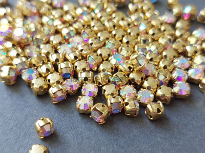 Шатоны Crystal AB /оправа золото, ss16 (4 мм), 10 шт 