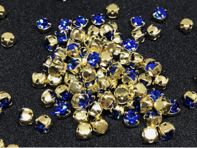 Шатоны Sapphire /оправа золото, ss16 (4 мм), 10 шт 