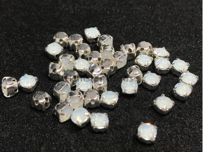 Шатоны White Opal /оправа серебро, ss16 (4 мм), 10 шт 