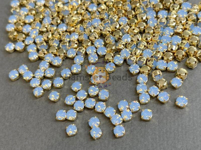 Шатоны Light Sapphire Opal /оправа золото, ss16 (4 мм), 10 шт 
