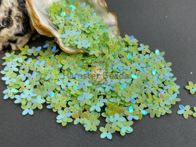 Пайетки Цветочки Opaque Light Green Blue Luster 10 мм (3 г) Китай