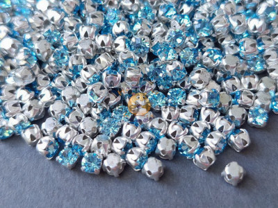 Шатоны Aquamarine /оправа серебро, ss12 (3 мм), 10 шт 