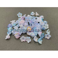 Бусины-цветы Вьюнок White Milk Blue/Rose Rainbow 7x13 mm / 10 шт