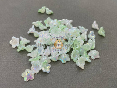 Бусины-цветы Вьюнок White Milk Light Green Rainbow 7x13 mm / 10 шт
