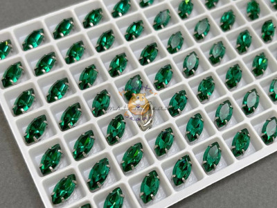 Стразы Наветт Emerald 10×5 мм/ оправа никель