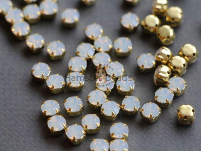 Шатоны ss29 White Opal/ оправа золото