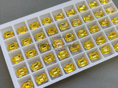 Стразы Прямоугольник Light Topaz пришивные в оправе 8×10 мм/ оправа серебро