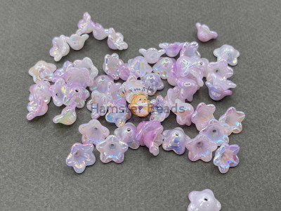 Бусины-цветы Вьюнок White Milk Lila Rainbow 7x13 mm / 10 шт