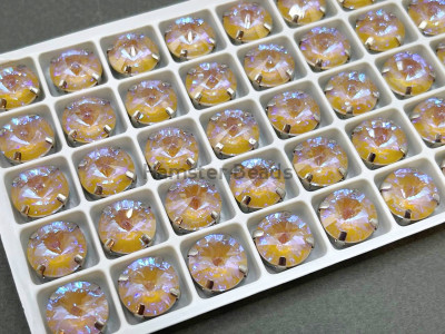 Стразы Риволи Light Smoked Topаz Fluorescent пришивные в оправе 12 мм/ оправа серебро Стразы Риволи Light Smoked Topаz Fluorescent пришивные в оправе 12 мм/ оправа серебро