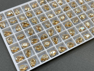 Стразы Капли Golden Shadow пришивные в оправе 8×6 мм/ оправа серебро