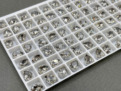 Стразы Капли Silver Shadow пришивные в оправе 8×6 мм/ оправа серебро