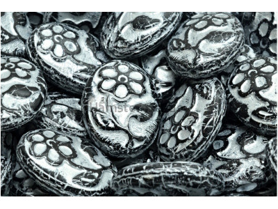 Чешские стеклянные бусины Овалы Jet Silver Fired 21x16mm