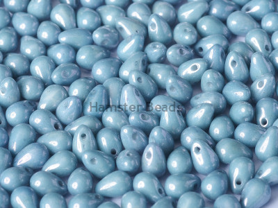 Чешские бусины Капли Chalk White Baby Blue Luster 4x6 mm / (20 шт)