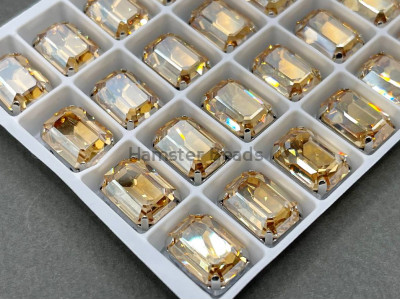 Стразы Октагон Golden Shadow пришивные в оправе 14×10 мм/ оправа серебро