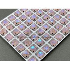 Стразы сахарные Сердце Pink Sapphire пришивные 8×8мм/ оправа серебро