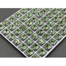 Стразы Сердце Chrysolite пришивные в оправе 8×8 мм/ оправа серебро