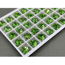 Стразы Сердце Peridot пришивные в оправе 10×10 мм/ оправа серебро