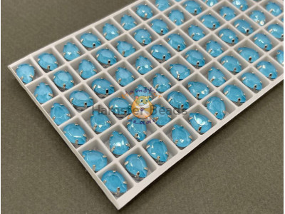 Стразы Капли лаковые Aquamarine Moka 10×7 мм/ оправа никель