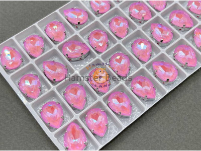 Стразы Капля Light Rose NEO пришивные в оправе 14×10 мм/ оправа никель
