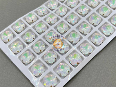Стразы Кушон Crystal Phantom пришивные в оправе 10×10 мм/ оправа никель