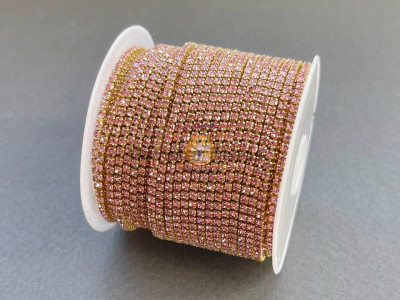Стразовая цепочка Light Rose/ оправа золото, ss4 (1.5 мм) Стразовая цепочка Light Rose/ оправа золото, ss4 (1.5 мм)