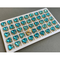 Стразы Сердце Aquamarine в оправе 10×10мм/ оправа золото