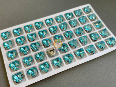Стразы Сердце Aquamarine в оправе 10×10мм/ оправа никель