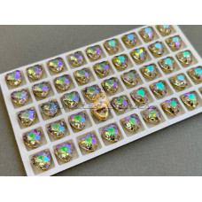Стразы Сердце Crystal Ghost Light в оправе 10×10мм/ оправа золото