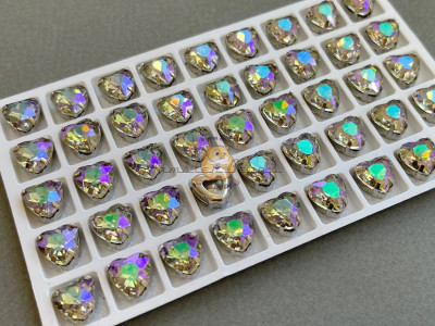 Стразы Сердце Crystal Ghost Light в оправе 10×10мм/ оправа никель