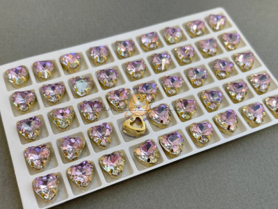 Стразы Сердце Crystal Vitrail Light в оправе 10×10мм/ оправа золото