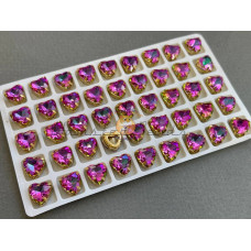Стразы Сердце Crystal Vitrail Rose в оправе 10×10мм/ оправа золото