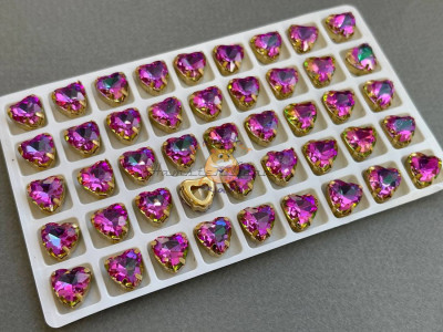 Стразы Сердце Crystal Vitrail Rose в оправе 10×10мм/ оправа золото Стразы Сердце Crystal Vitrail Rose в оправе 10×10мм/ оправа золото