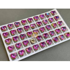 Стразы Сердце Crystal Vitrail Rose в оправе 10×10мм/ оправа никель
