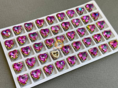 Стразы Сердце Crystal Vitrail Rose в оправе 10×10мм/ оправа никель