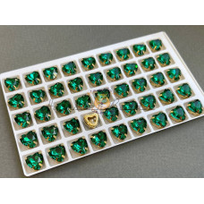 Стразы Сердце Emerald в оправе 10×10мм/ оправа золото