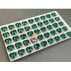 Стразы Сердце Emerald в оправе 10×10мм/ оправа никель